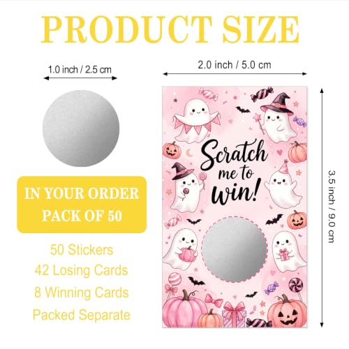 Pink Ghost Halloween Party Scratch Off Cards - 50 Pack, Variation Pink009