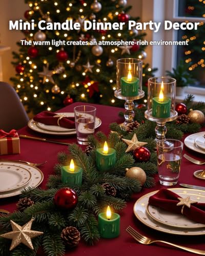 Green Rechargeable Flameless Tea Light Candles with Remote & Timer - 6 Pack
