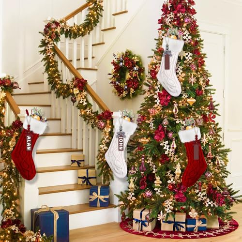 Christmas Stockings Set 4 Pack 18 Inch Cable Knitted Red White Personalized Holiday Decor