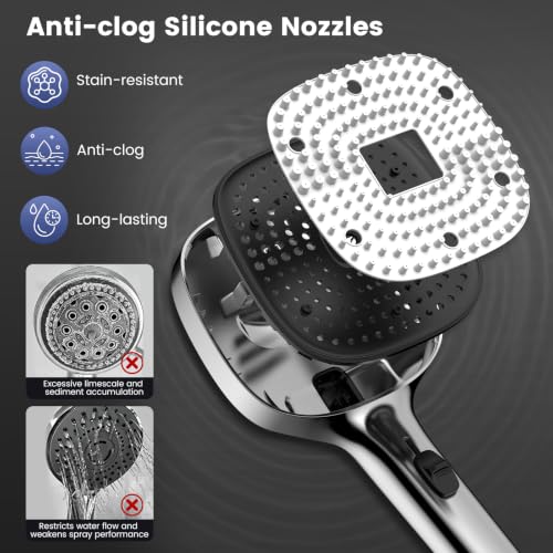 High Pressure Handheld Shower Head with Hose, 5.5-Inch Rainfall Panel & 4 Spray Modes