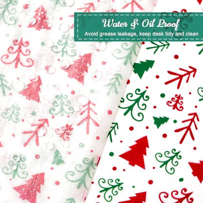 Christmas Wax Paper Sheets - Food-Grade, 10x10 Inches with Christmas Tree Pattern, 100 Sheets