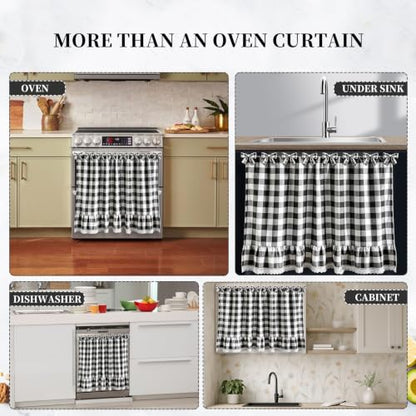 Black and White Check Oven Skirt Curtain with Lace Trim - 30x21 Inch, Variation of Black and White Check