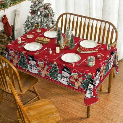 Christmas Tablecloth 60 x 60 Inch Square Gingerbread Man Tree Red Holiday Decor