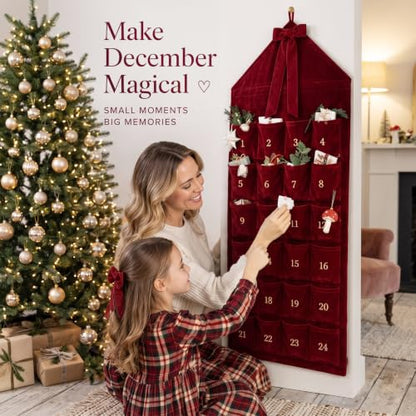 Christmas Velvet Advent Calendar with 24 Pockets - Burgundy Family Countdown