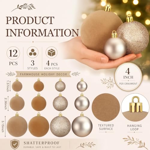 Neutral Christmas Ball Ornaments Set - Vintage Mocha Brown Velvet, Gold Variation