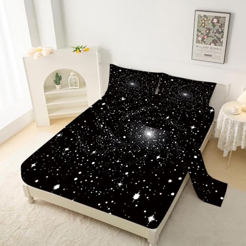 Dark Star Galaxy Print Bedding Set 4-Piece Microfiber Queen Sheets - Fade Resistant