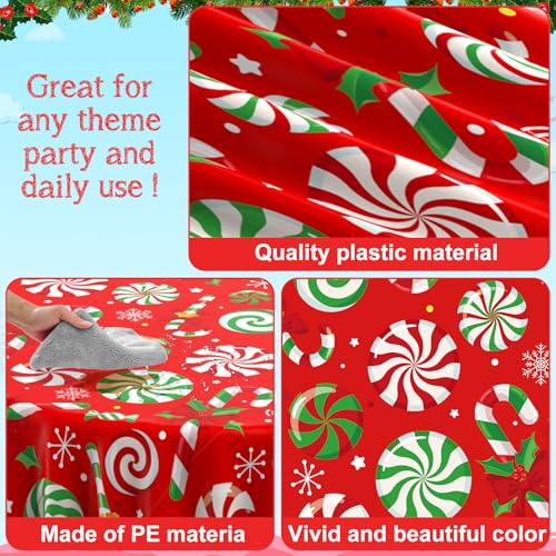 6Pcs Christmas Candy Cane Tablecloth Set - Red Green 84 Inch Round Holiday Decor