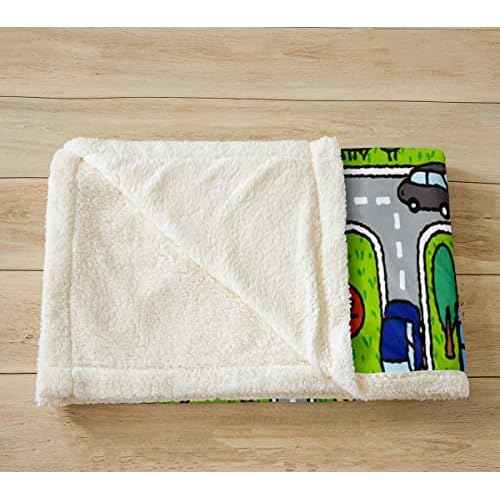 Baby 30"x40" Playing Car Fuzzy Blanket Road and Traffic Flannel Fleece Throw Blanket for Sofa Couch Toddler Soft Coloful Fun Game Sherpa Blanket All Season Educational Race Track Plush Blanket