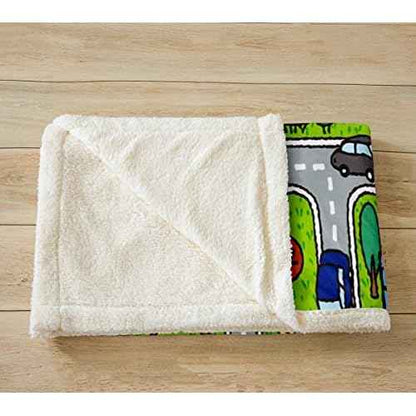Baby 30"x40" Playing Car Fuzzy Blanket Road and Traffic Flannel Fleece Throw Blanket for Sofa Couch Toddler Soft Coloful Fun Game Sherpa Blanket All Season Educational Race Track Plush Blanket