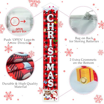 Outdoor Christmas Decorations Banner with String Lights - Merry Christmas Welcome Sign, 70 Inch Festive Yard & Door Decor