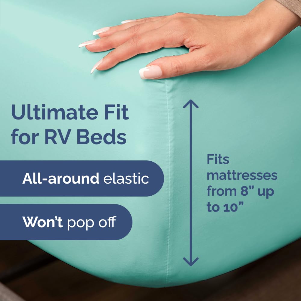 Short Queen Size 4 Piece Sheet Set - RV Short Queen, Soft, Breathable & Cooling Bed Sheets Set w/ Deep Pockets - Hotel Luxury Bedding for Women, Men, Kids, Teens, Boys & Girls - Oeko-Tex - Spa Blue