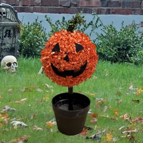 Artificial Pumpkin Topiary Tree Halloween Potted Boxwood Decor - Pumpkin Variation