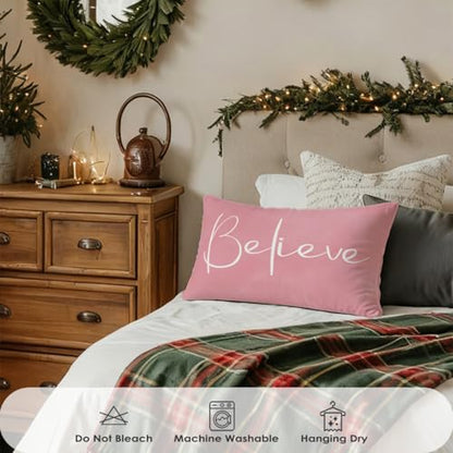 Pink Christmas Throw Pillow Cover 12x20 with Merry Christmas Design - Indoor Outdoor Home Decor - Variation: Pink Christmas