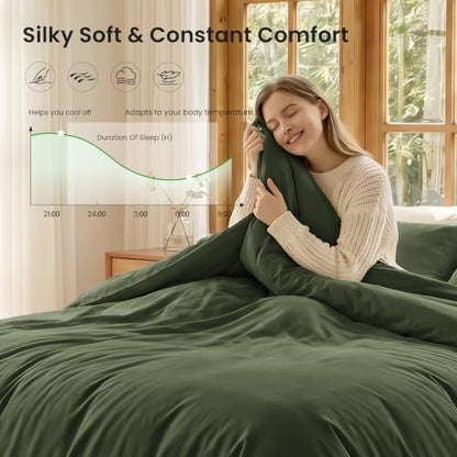 Queen Size Bamboo Rayon Duvet Cover Set - Silky Soft, Breathable & Cool
