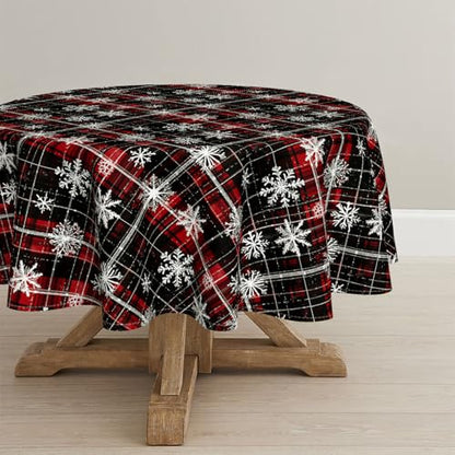 Horaldaily Christmas Tablecloth 60x60 Inch Round Black Red Grid White - Black