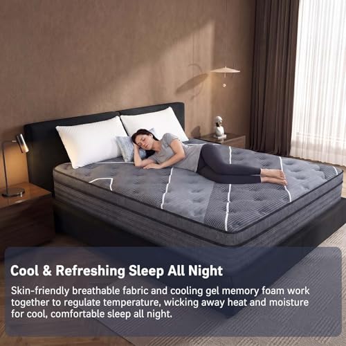 Full 12 Inch Hybrid Mattress with Gel Memory Foam & Pocket Coils - Hotel Style Luxury, Medium Firm
