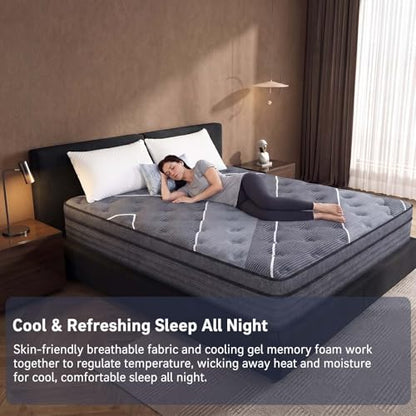 Full 12 Inch Hybrid Mattress with Gel Memory Foam & Pocket Coils - Hotel Style Luxury, Medium Firm
