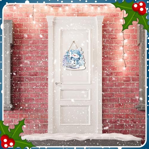 Winter Snowman Wooden Door Hanger Farmhouse Christmas Sign