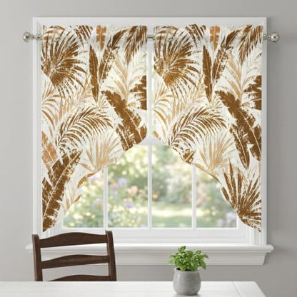 Brown Leaves Swag Curtains Set - Sepia, Bronze, Tan, Sand - 36x36 Inches, Pack of 2