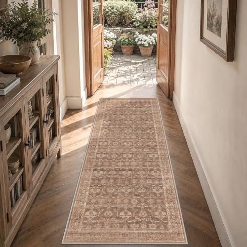 Mutated Terracotta 2'7" x 8' Vintage Floral Rug - Washable & Soft