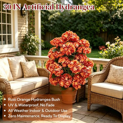 Artificial Hydrangea Tree 30 Inch Rust Orange 2 Pack - Faux Flower Bushes