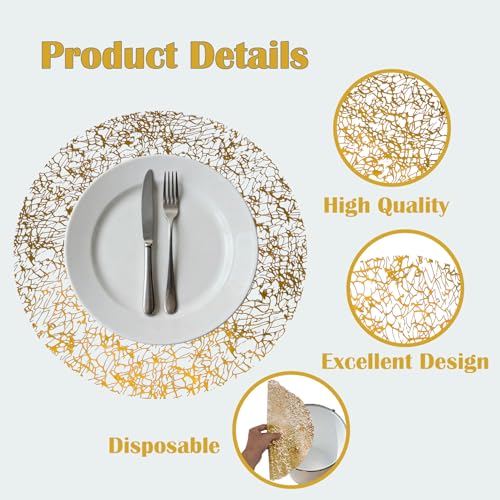 Gold Mesh Disposable Round Placemats Set of 12 - Elegant 13 Inch Holiday Table Decor