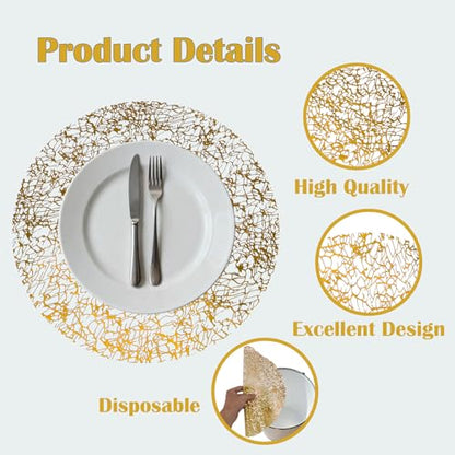 Gold Mesh Disposable Round Placemats Set of 12 - Elegant 13 Inch Holiday Table Decor