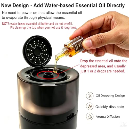 Mini Humidifier with Essential Oil Diffuser - 280ML, Black, Adjustable Light