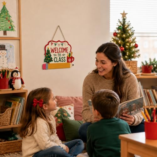 Wood Teacher Door Sign - Personalized Classroom Holiday Decor