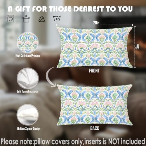 Blue and Green Floral Lumbar Pillow Cover 12x20 with Pink Variation