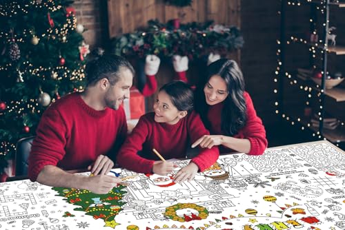 Christmas Coloring Tablecloth for Kids - Giant Holiday Poster & Activity Mat 31.5x72 Inches