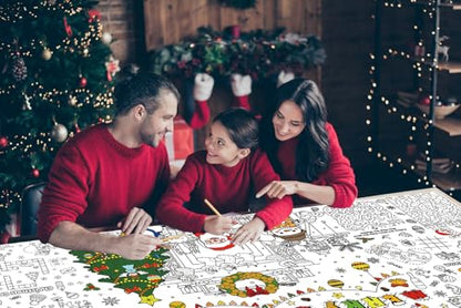 Christmas Coloring Tablecloth for Kids - Giant Holiday Poster & Activity Mat 31.5x72 Inches