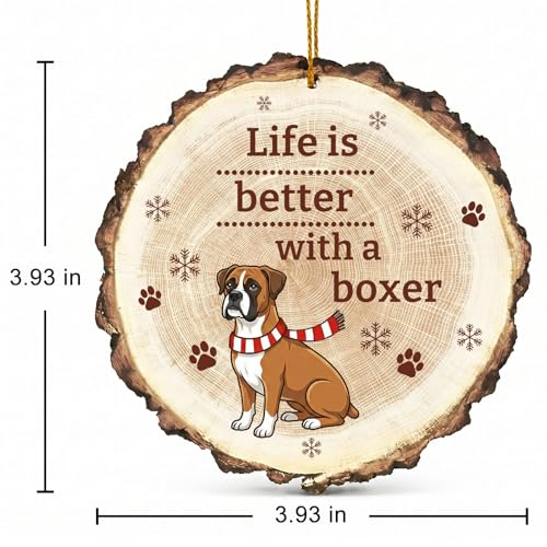 Dog Christmas Ornament - Wooden Boxer Decor for Holiday Tree