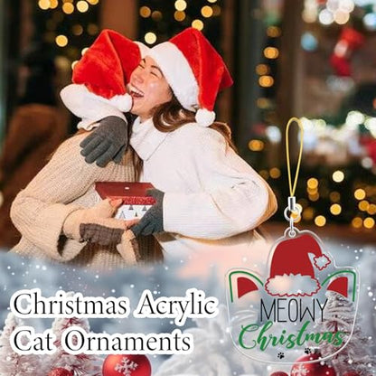 Christmas Cat Ornament Gifts for Women Acrylic White - Purrfect Holiday Decor