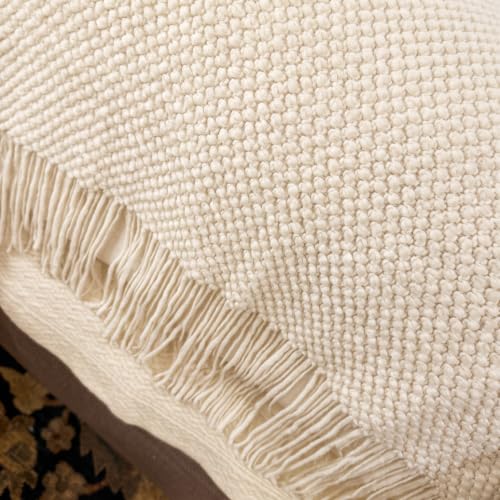 King Size Cotton Knit Bed Runner with Tassels - Beige 60x260cm / 23.6x102in