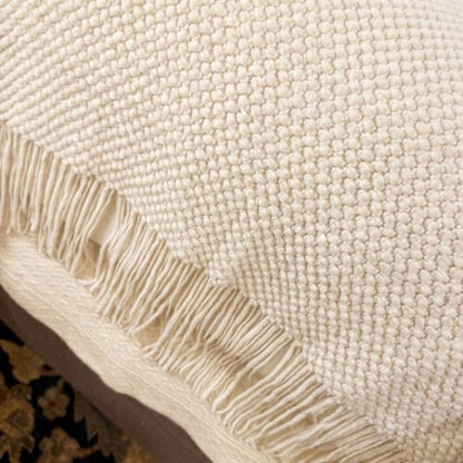King Size Cotton Knit Bed Runner with Tassels - Beige 60x260cm / 23.6x102in