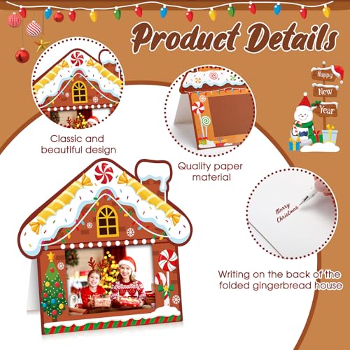 Gingerbread House Christmas Photo Cards Set - White, 200 Pieces