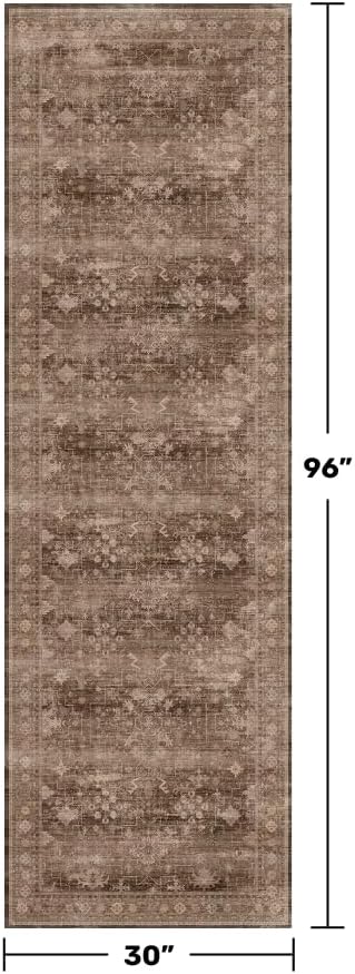 Skiennix Brown Washable Runner Rug - Non-Slip Rubber Backing | 2'6"x8' for Hallways & Entryways