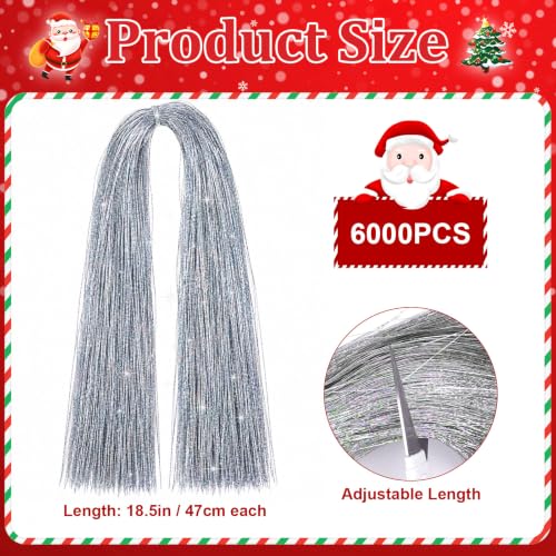 6000 Silver Icicle Tinsel for Christmas Tree - 18" Holiday Decor