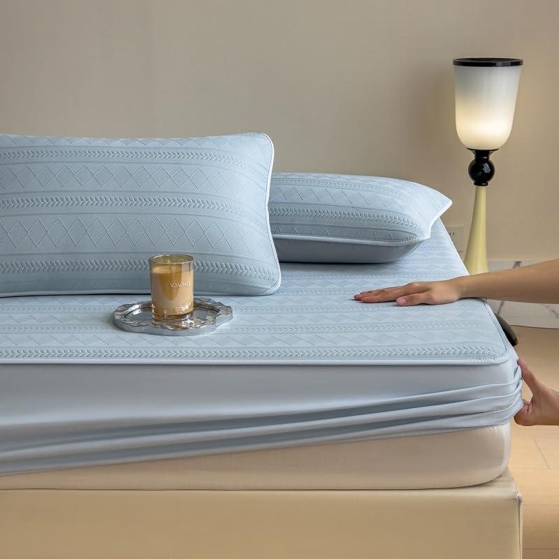 Queen Quilted Mattress Topper with Cooling Fitted Cover Deep Pocket A05