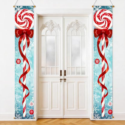 Door Hanging Banner with Candy Cane and Snowflake Design – 71 x 12 in, 01 Variation