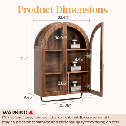 Walnut Wall-Mounted Bathroom Medicine Cabinet with Adjustable Shelves & Towel Bar - Karl Home