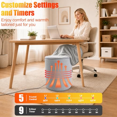 Voltiefy Grey Under Desk Heater with Blanket - Silent, Energy Efficient Foot & Leg Warmer