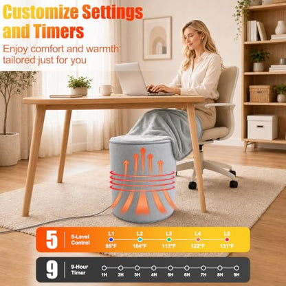Voltiefy Grey Under Desk Heater with Blanket - Silent, Energy Efficient Foot & Leg Warmer