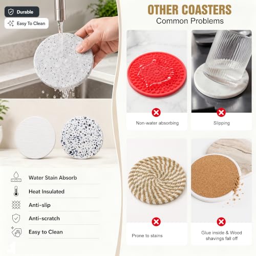 Multicolor Water Absorbing Diatomaceous Earth Coaster Set - 5 Pcs