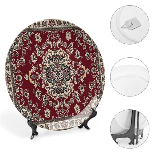 Classic Persian Style Ceramic Decorative Plate with Stand and Wall Hook - 6 Inch