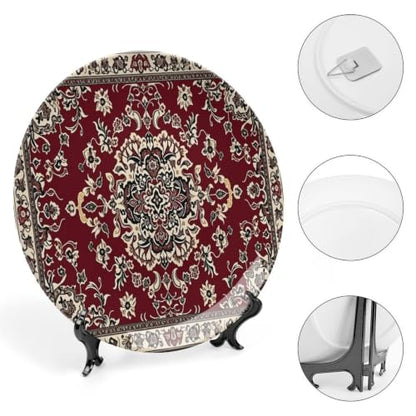 Classic Persian Style Ceramic Decorative Plate with Stand and Wall Hook - 6 Inch