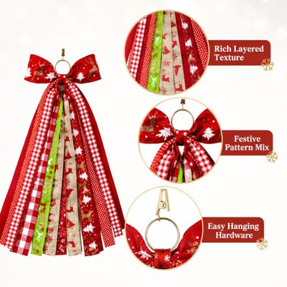 Red Christmas Wreath Bow Plaid Ribbon Door Swag Decor - 23.6in