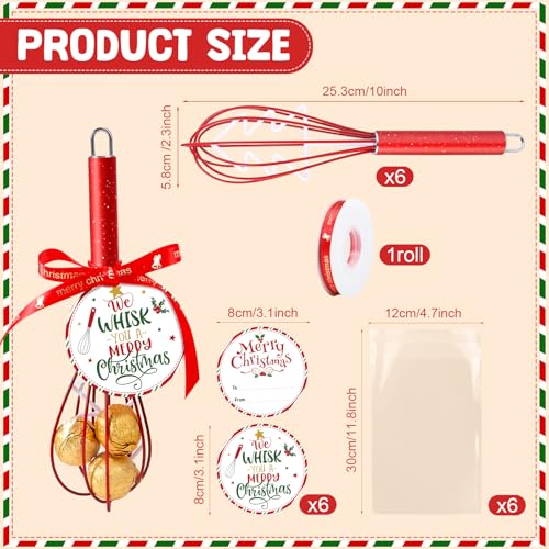 Christmas Gift Set of Silicone Wire Whisks with Cards Ribbons & Bags - 6 Sets