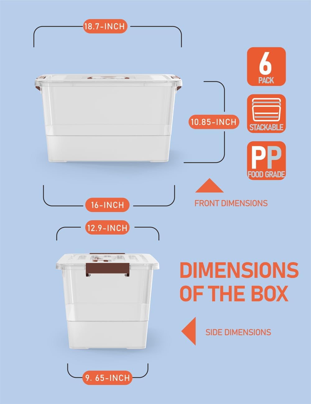 WYT 32 Qt Clear Plastic Storage Bins - Durable Lids & Latching Buckle | 6-Pack Stackable Tote Boxes